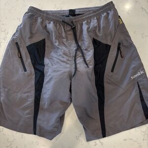 Santic Cycling Shorts Mens 2XL Gray Loose Fit Mountain Biking Lined Padded Sport
